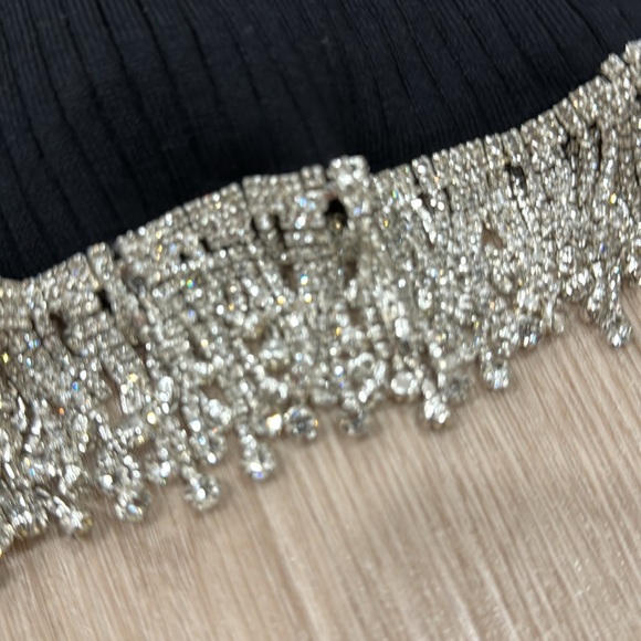 Ribbed Sweater dress rhinestone fringe trim hem nwot - Picture 5 of 5